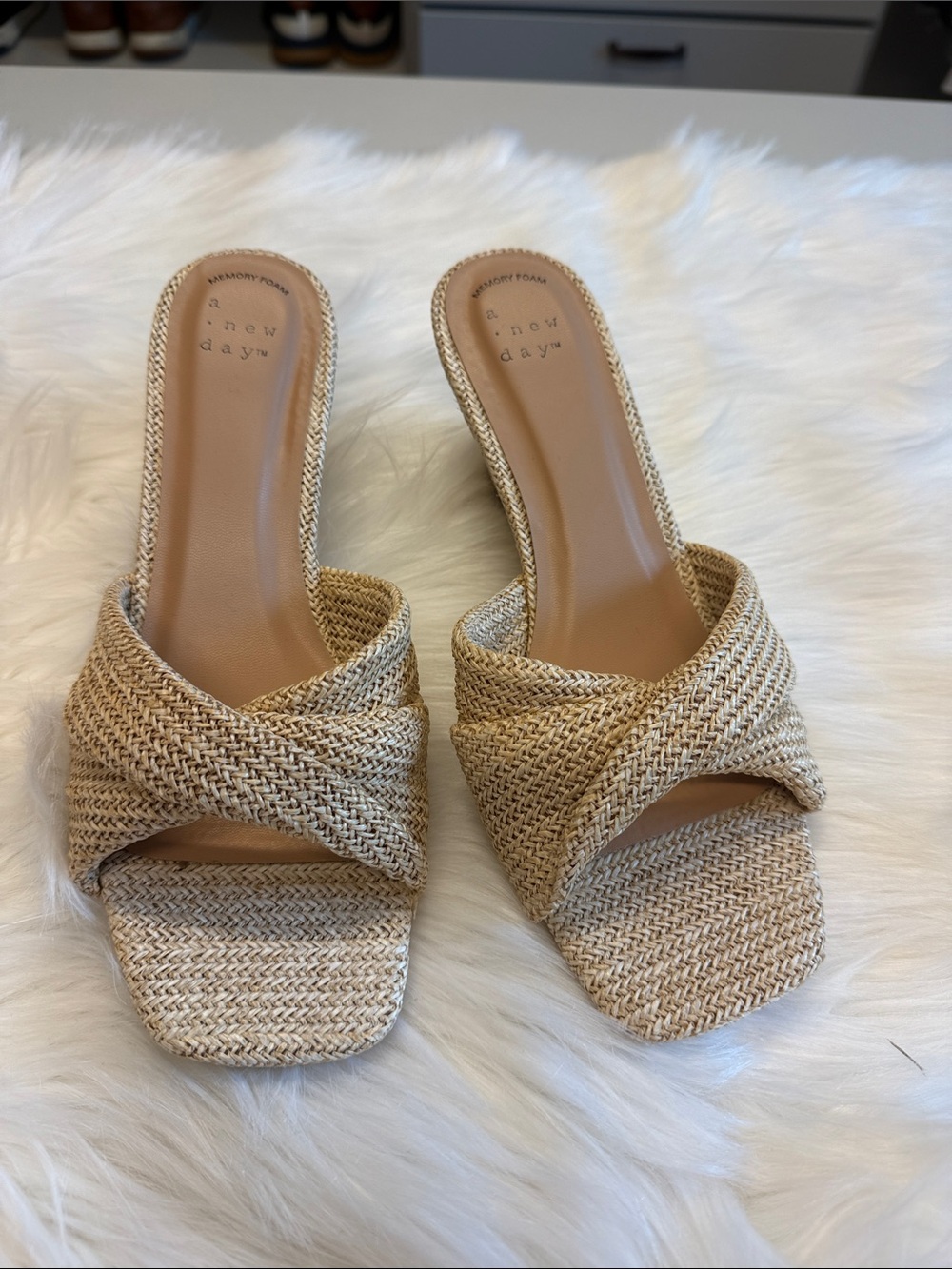 A New Day Tan Woven Slide Sandals